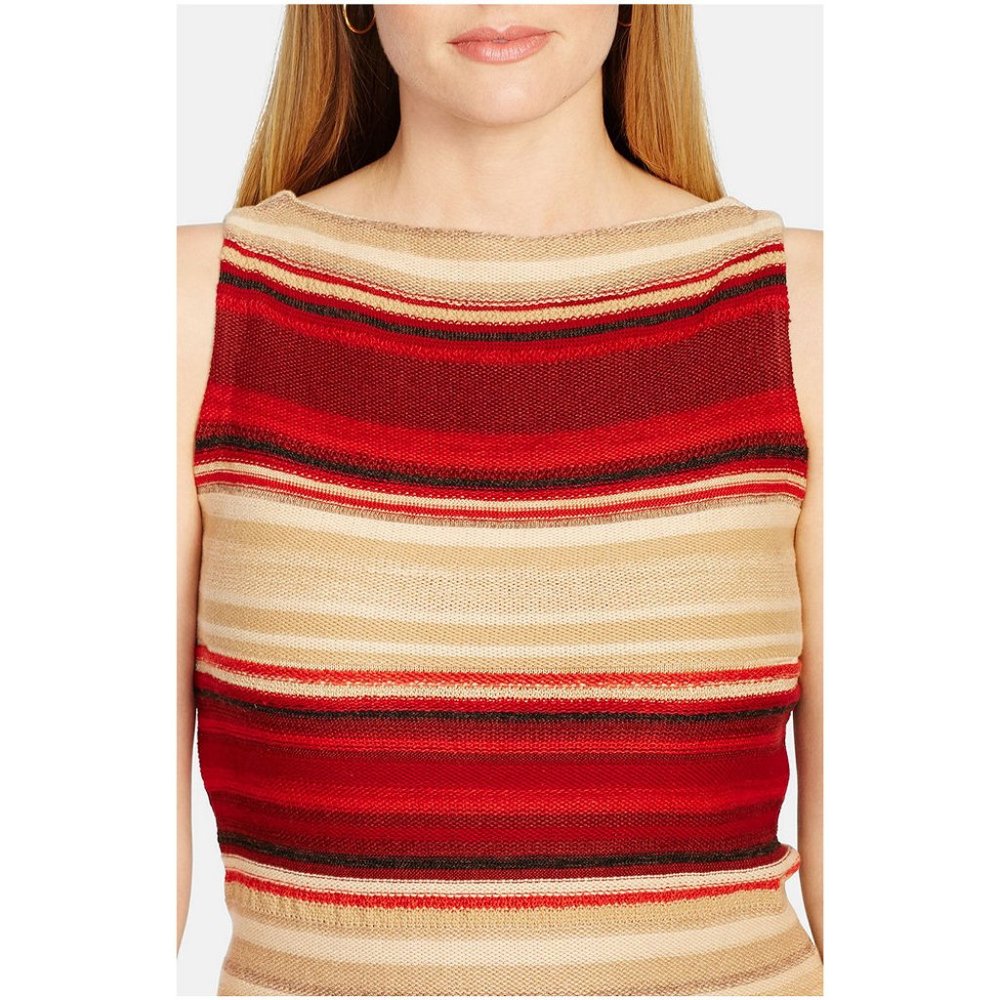Striped Linen Cotton Sleeveless Tunic Sweater 2X - Picture 5 of 5